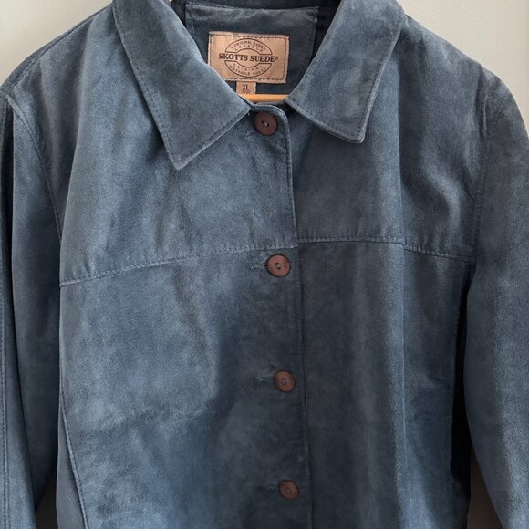 Vintage Hydrangea Blue Suede Jacket - Picture 2 of 10